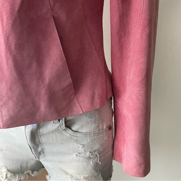 Zipcode Genuine Suede Leather Pink Round Neck Zip Up Barbie Size Small - Picture 5 of 12